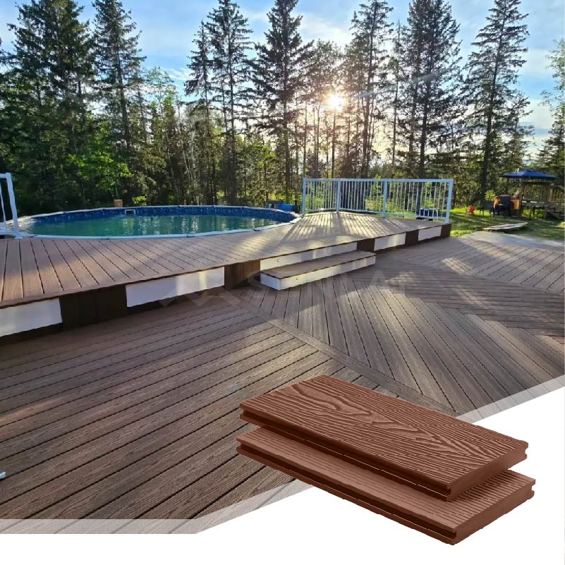 140*20 3D Emboded WPC Komposit Kayu Plastik Solid untuk Teras dan Dek Kayu