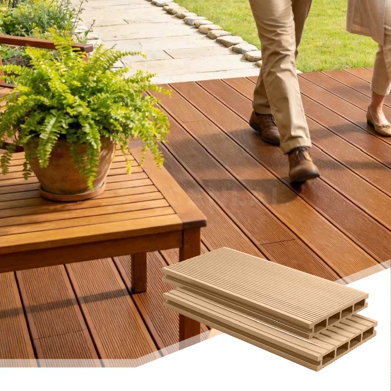 WPC Outdoor Flooring Square Hole Embossed Straight Grain Decking