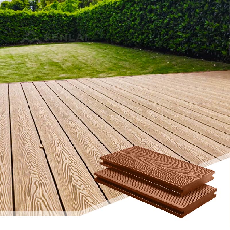 Waterproof Solid WPC Decking Board 3D Embossed